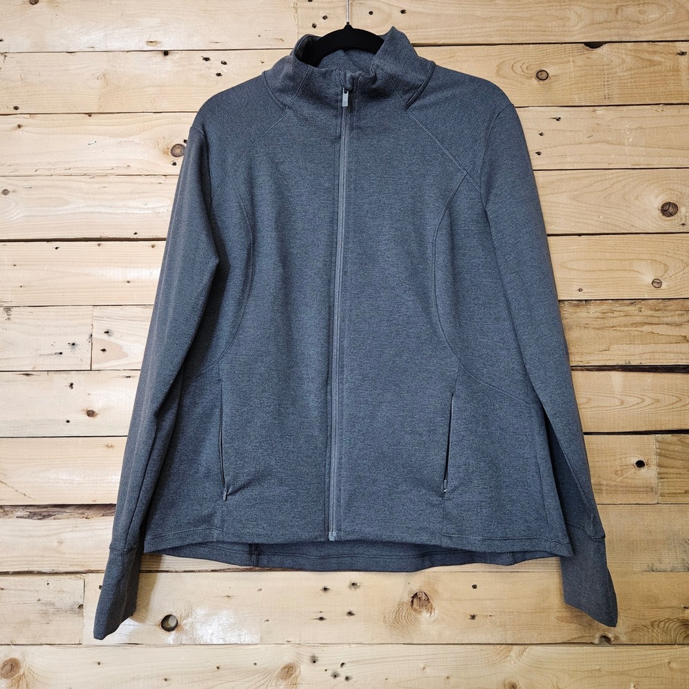 All in Motion‎ Womens Full Zip Track Jacket Gray Heathered Mock Neck Large L
